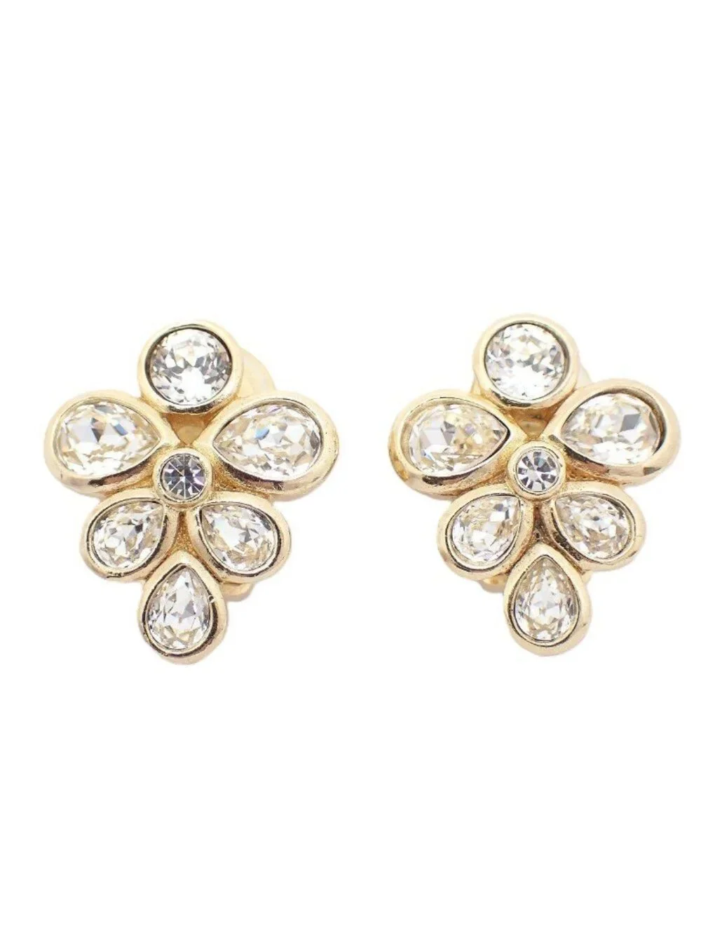 Dior Earrings Gold Color Rhinestone Pawn